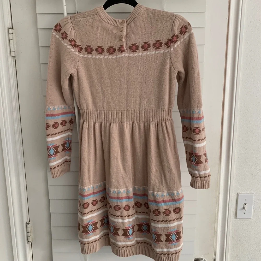 Gymboree Girls Tan Cotton Knit Horse Fair Isle Sweater Dress Size 12